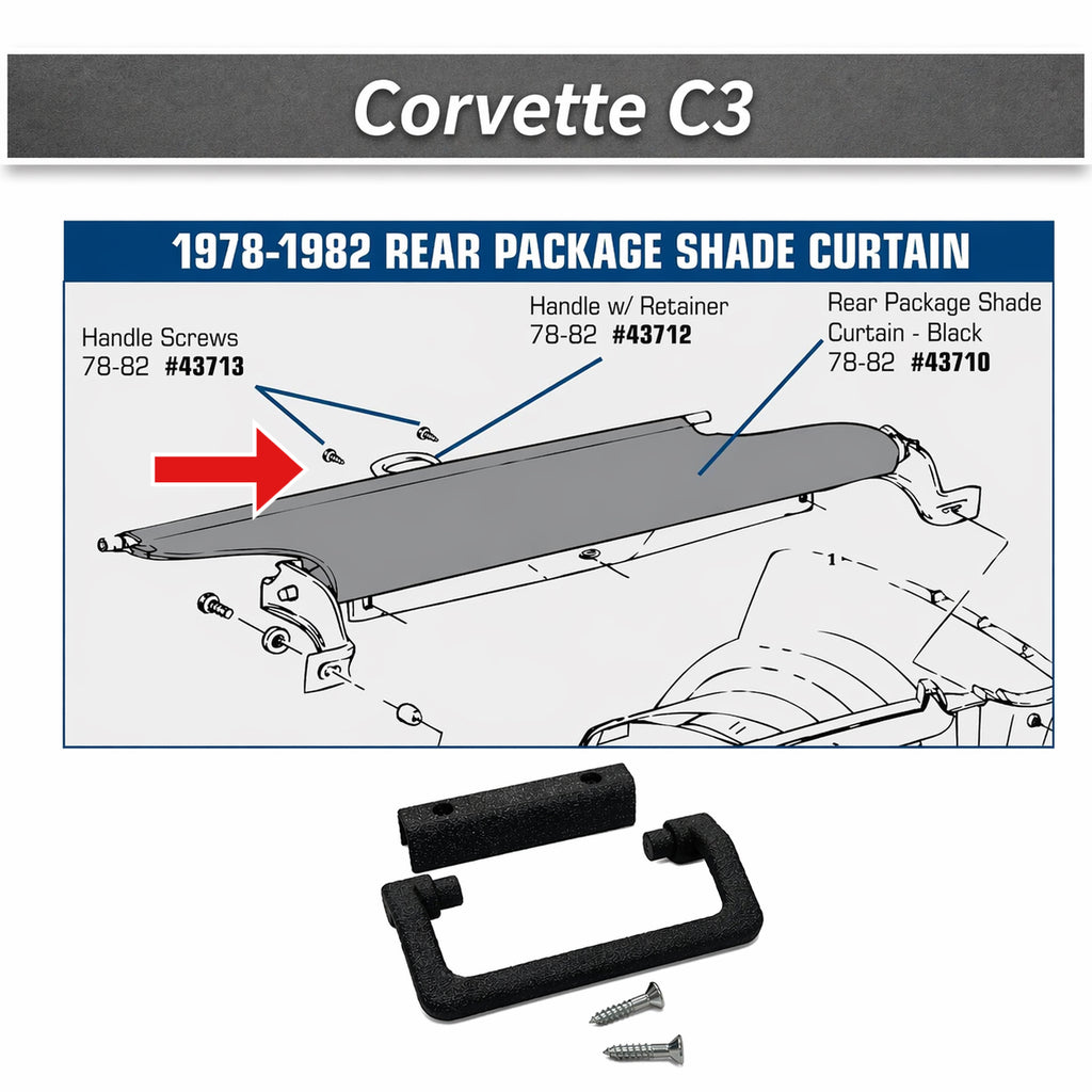 Chevrolet Corvette C3 Rear Window Shade Handle w/Retainer 1978-1982