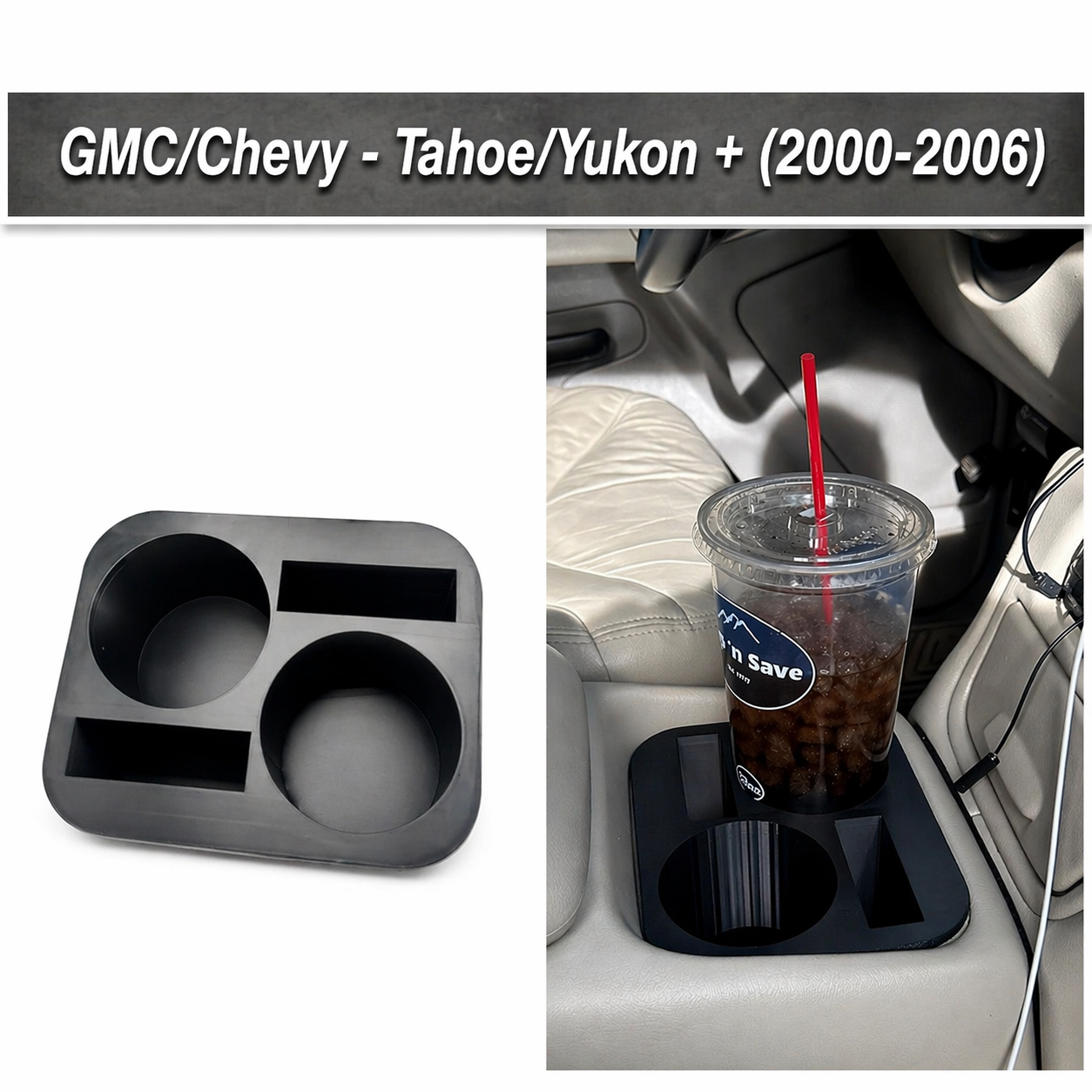 GMC Chevrolet 2000-2006 Tahoe Yukon Silverado Sierra Dual Cup Holder Phone Tray LARGER Bottles