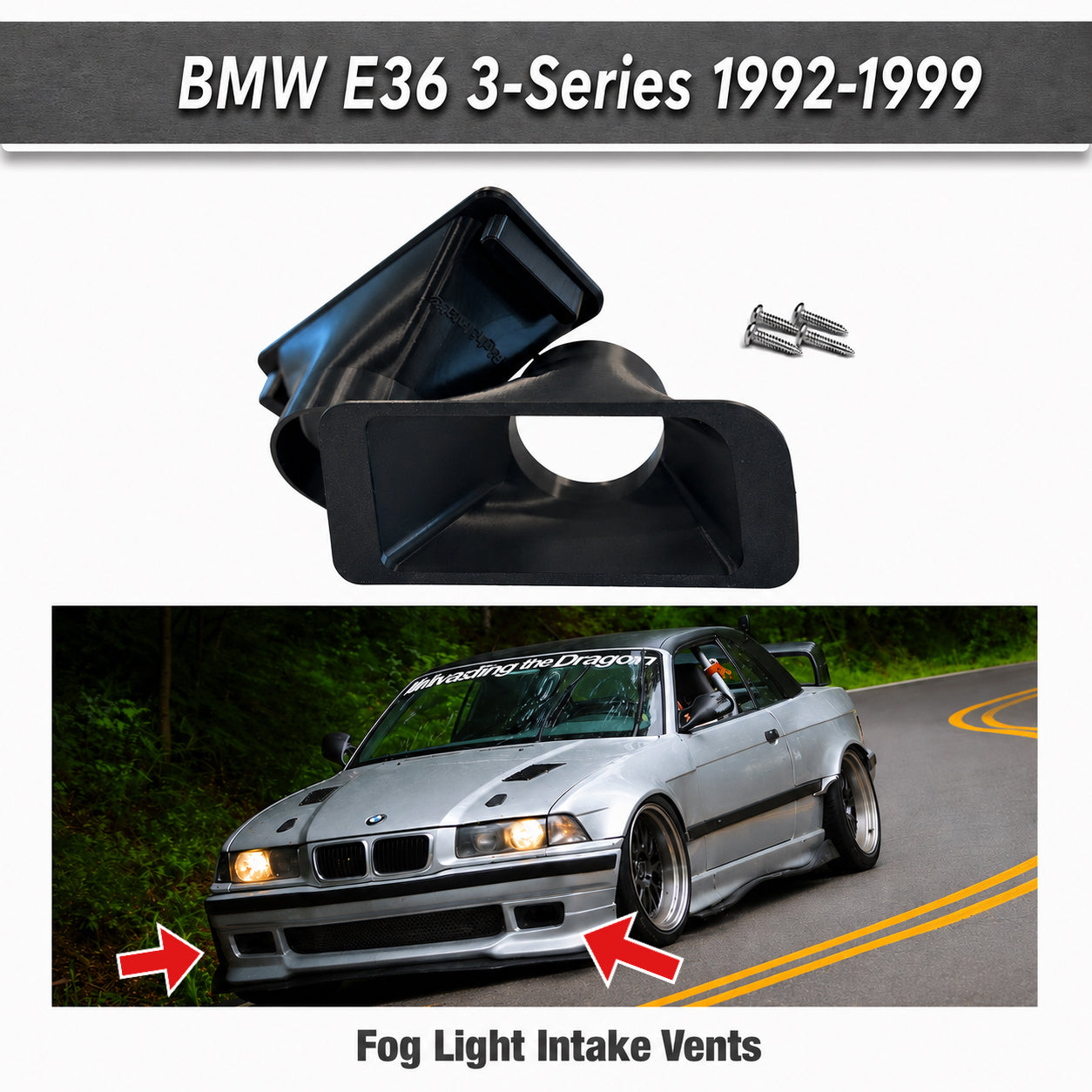 BMW E36 Non-M & M3 fog light air intake vents 1992 - 1999 70mm  - hardware included
