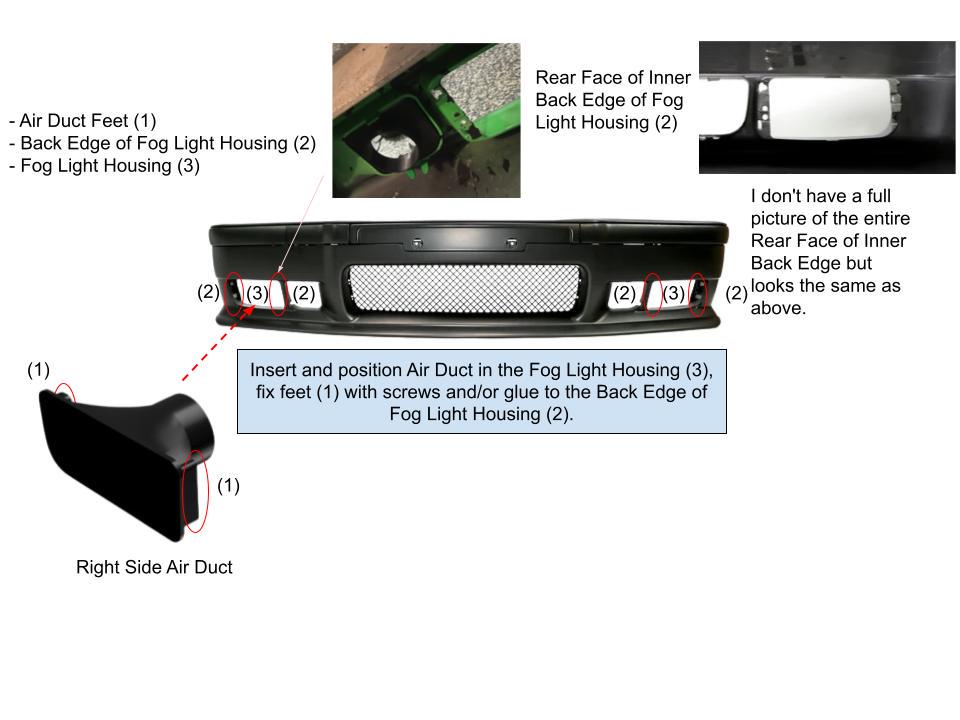 BMW E36 Non-M & M3 fog light air intakes 1992 - 1999 70mm - Reinforced ASA - hardware included