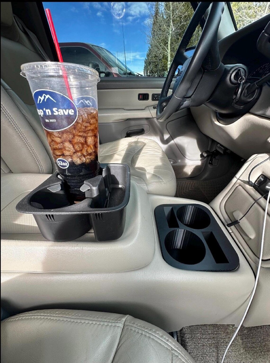 GMC Chevrolet 2000-2006 Tahoe Yukon Silverado Sierra Dual Cup Holder Phone Tray LARGER Bottles